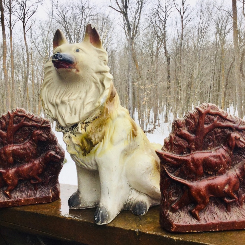 🐕 COLLIE CHALKWARE VINTAGE DOG STATUE